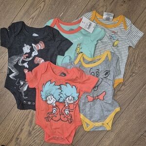 Dr. Seuss Kids Bodysuits - Black, Red, Gray, Mint, Striped